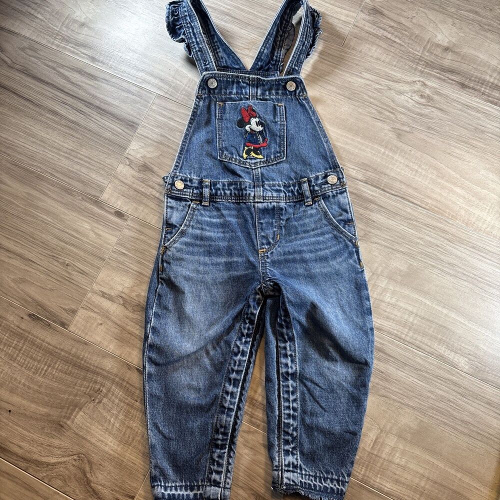 GAP Baby Disney Minnie Mouse Overalls Rubble Strap Embroidered Size 3T